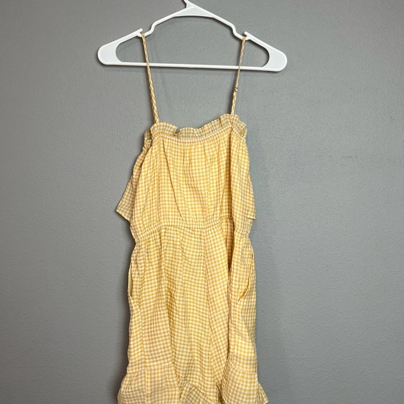 NWT Lost and Wander yellow white gingham print ruffle romper small - Picture 5 of 7